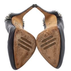 Pre Owned Le Silla Black Leather Spike Peep Toe Platform Pumps Size 36