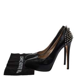 Pre Owned Le Silla Black Leather Spike Peep Toe Platform Pumps Size 36