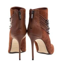 Pre Owned Le Silla Brown Suede Strap Embellished Ankle Booties Size 37.5