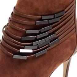 Pre Owned Le Silla Brown Suede Strap Embellished Ankle Booties Size 37.5