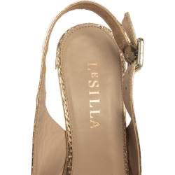 Le Silla Gold Python Embossed Leather Wedge Slingback Sandals Size 36