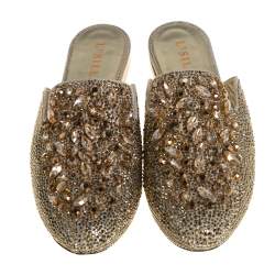 Le Silla Metallic Leather Crystal Embellished Flat Mules Size 37.5