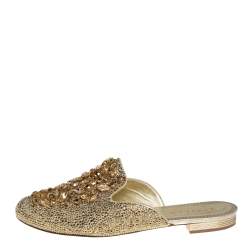 Le Silla Metallic Leather Crystal Embellished Flat Mules Size 37.5