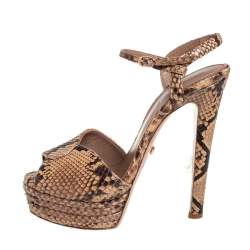 Le Silla Brown/Beige Python Ankle Strap Platform Sandals Size 40.5