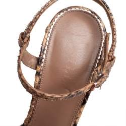 Le Silla Brown/Beige Python Ankle Strap Platform Sandals Size 40.5