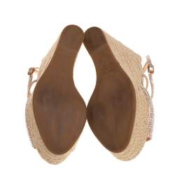 مملوكة مسبقًا Le Silla Pink Crystal Embellished Suede Espadrille Wedge Platform Ankle Strap Sandals Size 35.5