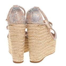 مملوكة مسبقًا Le Silla Pink Crystal Embellished Suede Espadrille Wedge Platform Ankle Strap Sandals Size 35.5