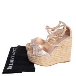 مملوكة مسبقًا Le Silla Pink Crystal Embellished Suede Espadrille Wedge Platform Ankle Strap Sandals Size 35.5