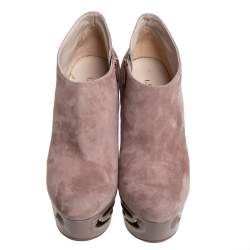 Pre Owned Le Silla Beige Suede Butterfly Wedge Booties Size 38