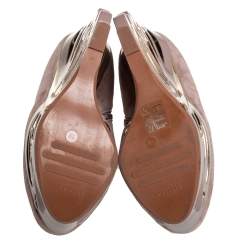 Pre Owned Le Silla Beige Suede Butterfly Wedge Booties Size 38