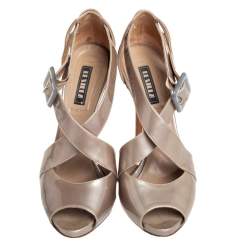 Le Silla Grey Patent Leather Platform Ankle Strap Peep Toe Sandals Size 37