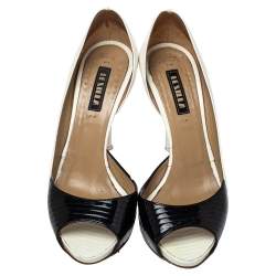 Pre Owned Le Silla Black/White Patent Leather D'orsay Peep Toe Pumps Size 36.5