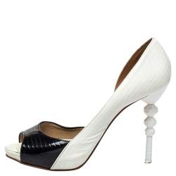 Pre Owned Le Silla Black/White Patent Leather D'orsay Peep Toe Pumps Size 36.5