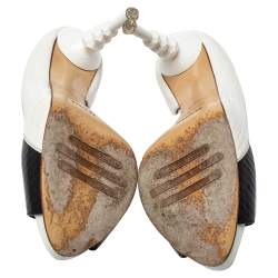 Pre Owned Le Silla Black/White Patent Leather D'orsay Peep Toe Pumps Size 36.5