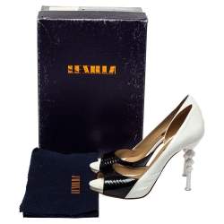 Pre Owned Le Silla Black/White Patent Leather D'orsay Peep Toe Pumps Size 36.5