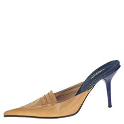 Pre Owned Le Silla Beige Leather Penny Loafer Slide Sandals Size 38.5