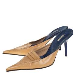 Pre Owned Le Silla Beige Leather Penny Loafer Slide Sandals Size 38.5