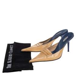 Pre Owned Le Silla Beige Leather Penny Loafer Slide Sandals Size 38.5