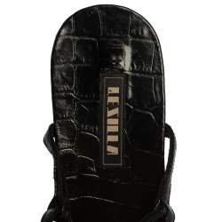 Pre Owned Le Silla Black Patent Leather Crystal Embellished Thong Sandals Size 37.5