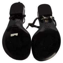 Pre Owned Le Silla Black Patent Leather Crystal Embellished Thong Sandals Size 37.5