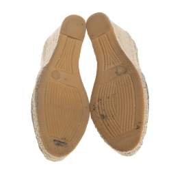 Pre Owned Le Silla Metallic Silver/Gold Lace Espadrille Wedge Pumps Size 37