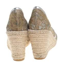 Pre Owned Le Silla Metallic Silver/Gold Lace Espadrille Wedge Pumps Size 37