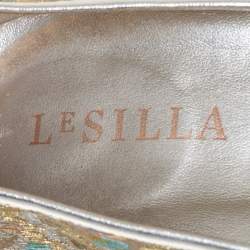 Pre Owned Le Silla Metallic Silver/Gold Lace Espadrille Wedge Pumps Size 37
