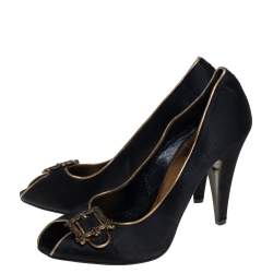 Le Silla Black Satin Buckle Peep-Toe Pumps Size 39