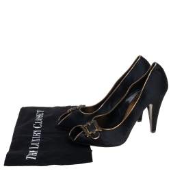 Le Silla Black Satin Buckle Peep-Toe Pumps Size 39