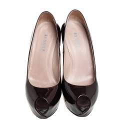 Le Silla Brown Patent Leather Peep Toe Platform Pumps Size 36 