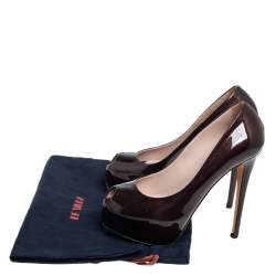 Le Silla Brown Patent Leather Peep Toe Platform Pumps Size 36 