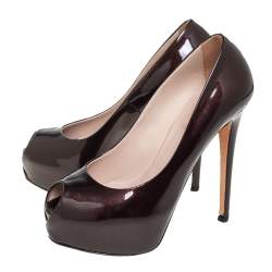 Le Silla Brown Patent Leather Peep Toe Platform Pumps Size 36 