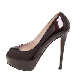 Le Silla Brown Patent Leather Peep Toe Platform Pumps Size 36 