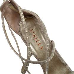 Le Silla Metallic Gold Crystal Embellished Suede Open Toe Strappy Sandals Size 38