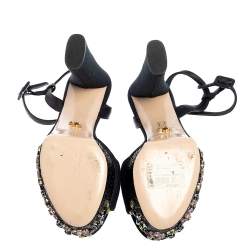 Pre Owned Le Silla Black Canvas Embellished Ankle Strap  Sandals Size 38.5