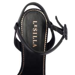 Pre Owned Le Silla Black Canvas Embellished Ankle Strap  Sandals Size 38.5