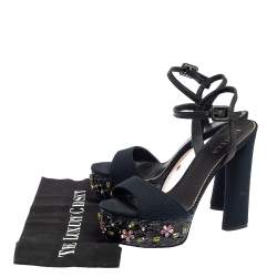 Pre Owned Le Silla Black Canvas Embellished Ankle Strap  Sandals Size 38.5