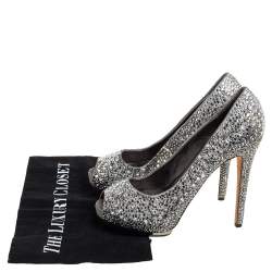 Pre Owned Le Silla Grey Satin Crystal Embellished Peep Toe Platform Pumps Size 37