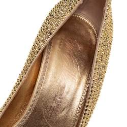 Le Silla Gold Suede Crystal Embellished Platform Pumps Size 38
