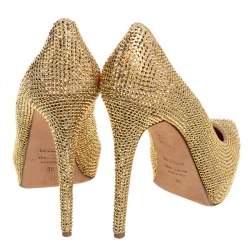 Le Silla Gold Suede Crystal Embellished Platform Pumps Size 38