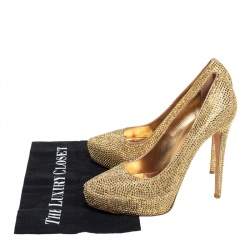 Le Silla Gold Suede Crystal Embellished Platform Pumps Size 38