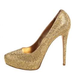 Le Silla Gold Suede Crystal Embellished Platform Pumps Size 38