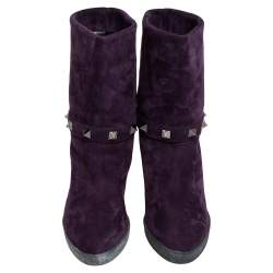 Le Silla Purple Suede Embellished Mid Calf Boots Size 40