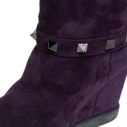 Le Silla Purple Suede Embellished Mid Calf Boots Size 40