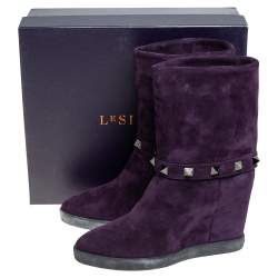 Le Silla Purple Suede Embellished Mid Calf Boots Size 40