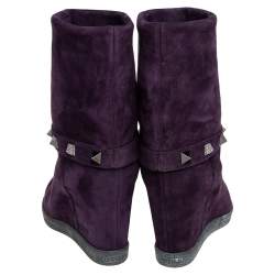 Le Silla Purple Suede Embellished Mid Calf Boots Size 40
