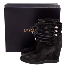 Le Silla Grey Suede Fur Detail Hidden Wedge Ankle Boots Size 37