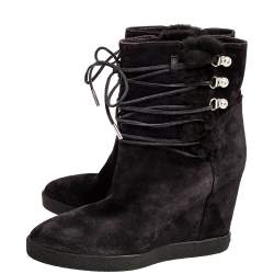 Le Silla Grey Suede Fur Detail Hidden Wedge Ankle Boots Size 37