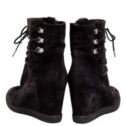 Le Silla Grey Suede Fur Detail Hidden Wedge Ankle Boots Size 37