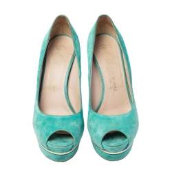 Le Silla Green Suede Peep Toe Platform Pumps Size 40
